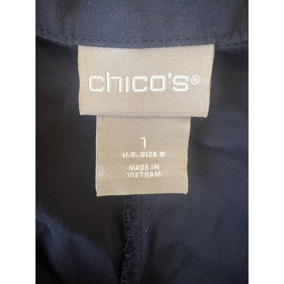 Chico's Dress Sz 1 Classic Navy Half Placket Collared Pockets Mid Calf - Picture 2 of 4